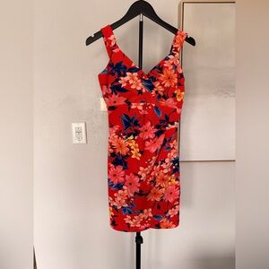 Floral Sleeveless Dress - Red and Orange